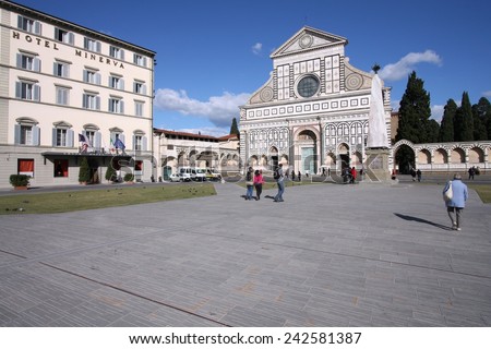 FLORENCE, ITALY - OCTOBER 19, 2009: People visit Basilica Santa Maria Novella in Florence, Italy. Florence is one of most visited cities in Italy with 4.47 million arrivals in 2011.