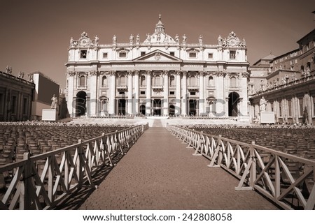 Vatican - Holy See in Rome, Italy. Famous St. Peter\'s Basilica. Sepia tone - retro monochrome color style.