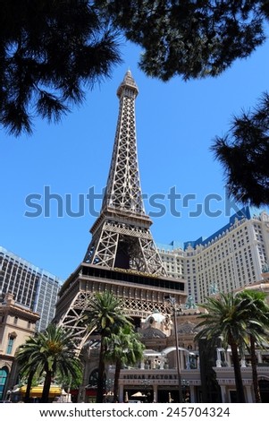 LAS VEGAS, USA - APRIL 14, 2014: Paris Las Vegas hotel view in Las Vegas. The hotel is among 30 largest hotels in the world with 2,916 rooms.