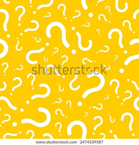 Question marks seamless vector background. Question mark texture for online survey or quiz. Yellow on white color.