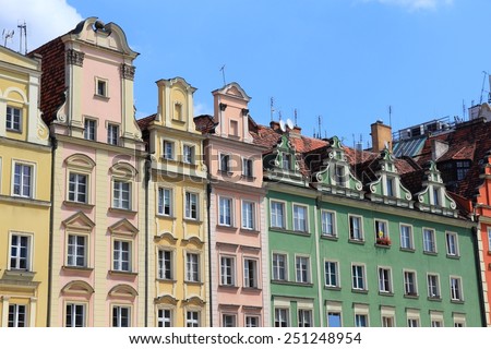 Wroclaw, Poland - city architecture at Market Square (Rynek). Old Town architecture.