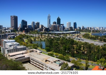 Perth, Australia. City skyline view from Kings Park. Australian urban cityscape.