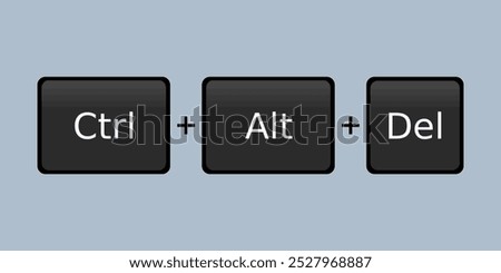 Computer keyboard hotkey combination. System key shortcut for restart or reboot - Ctrl Alt Del.