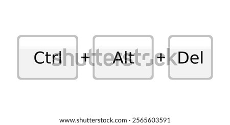 Computer keyboard hotkey combination. System key shortcut for restart or reset - Control Alt Delete.