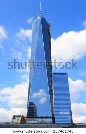 NEW YORK, USA - JULY 4, 2013: One World Trade Center skyscraper in New York. The building opened in 2014. It is 541m tall.
