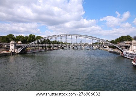 Rail bridge in Paris, France. Seine river. Viaduc d\'Austerlitz bridge.