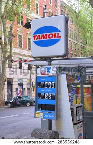 ROME, ITALY - APRIL 8, 2012: Tamoil gas station prices in Rome. Tamoil is part of Oilinvest. As of 2013 Tamoil had 2,462 service stations.