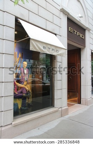 NEW YORK, USA - JULY 1, 2013: Etro fashion store in Madison Avenue, NY. Madison Avenue is one of the most recognized fashion shopping destination in the world.