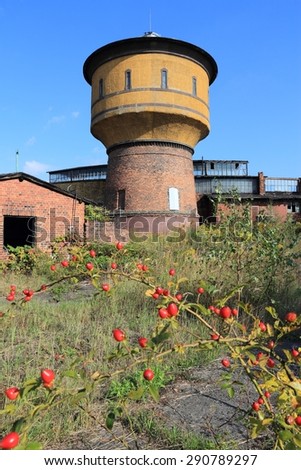 Old water tower in Pyskowice, Poland. Railway infrastructure.