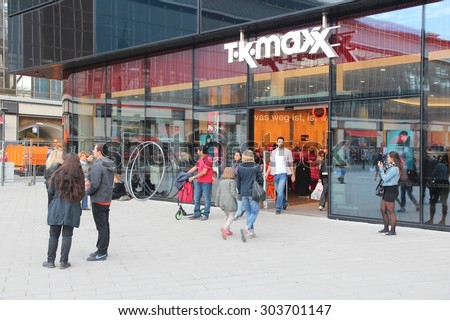 BERLIN, GERMANY - AUGUST 25, 2014: People visit T.K. Maxx store in Berlin. As of 2014 the clothing outlet and home goods company has some 1000 stores worldwide.