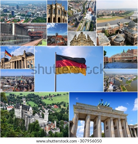 Germany tourism attractions - travel photo collage with Berlin, Munich, Hamburg, Dresden, Dusseldorf, Dortmund and Essen.