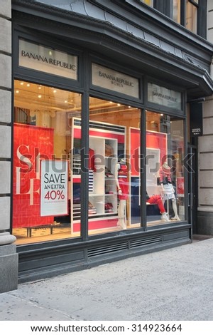 NEW YORK, USA - JULY 3, 2013: Banana Republic fashion store in 5th Avenue, New York. Banana Republic has 642 stores and is owned by Gap Inc.