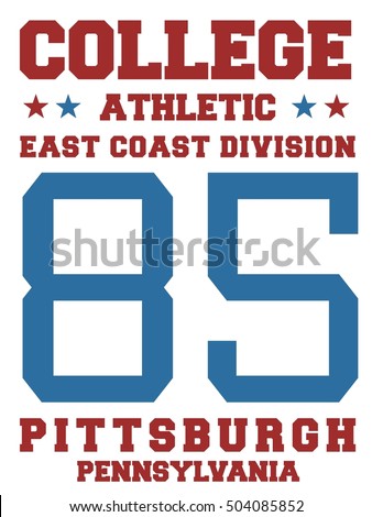 College sports team jersey design - athletic t-shirt. East coast - Pittsburgh, Pennsylvania.