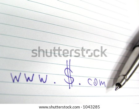 Dollars money dotcom - Finance & banking related domain or website address - internet site written on a piece of paper with a pen