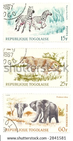 Collectible stamps from Togo. Set with exotic animals.