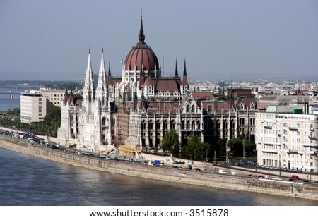One of the most famous parliament buildings in the world. Hungarian Parliament in Budapest and Danube river.