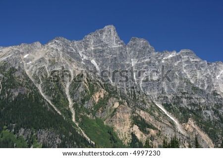 Mountains surrounding Rogers Pass in British Columbia. Glacier National Park of Canada.