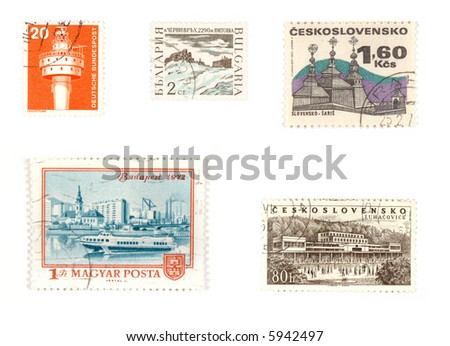 Collectible stamps from European countries. Set with various landmarks.