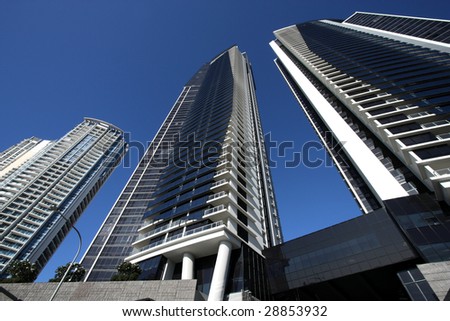 Huge skyscrapers in Surfers Paradise city in Gold Coast, QLD, Australia