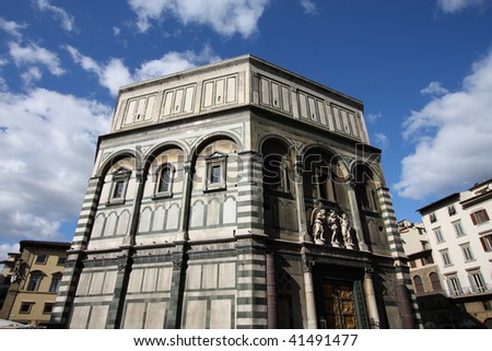 Baptistery of Florence cathedral. Architecture in Italy. UNESCO World Heritage Site.