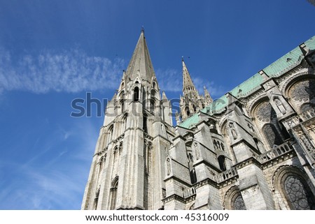 Famous cathedral of Our Lady of Chartres. Old Catholic landmark in France, listed on UNESCO World Heritage List.