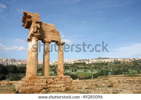 Agrigento, Sicily island in Italy. Famous Valle dei Templi, UNESCO World Heritage Site. Greek temple - remains of the Temple of Castor and Pollux.
