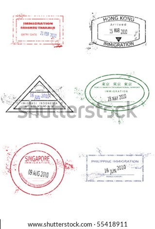 Passport Stamps From Asia. Grungy Page With Scalable Grunge Stamps (Not ...