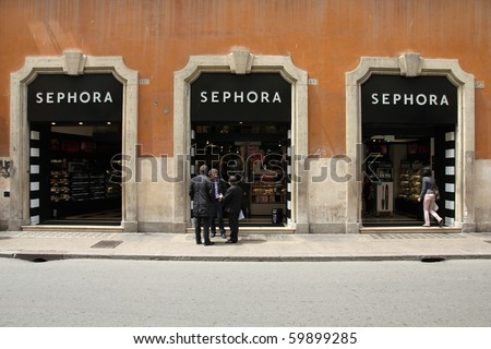 ROME - MAY 12: Sephora cosmetics store on May 12, 2010 in Rome. Brand Sephora is owned by LVMH, one of the world\'s largest luxury goods conglomerates with EUR 17bn revenue for 2009.