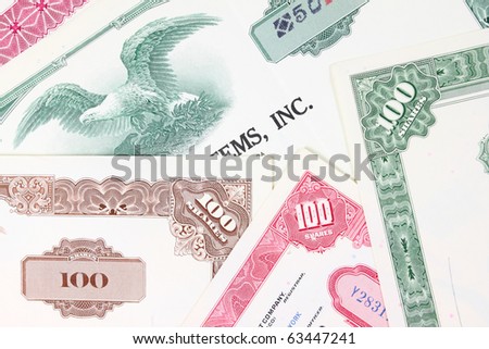 Stock market collectibles. Old stock share certificates from 1950s-1970s (United States). Vintage scripophily objects (obsolete).