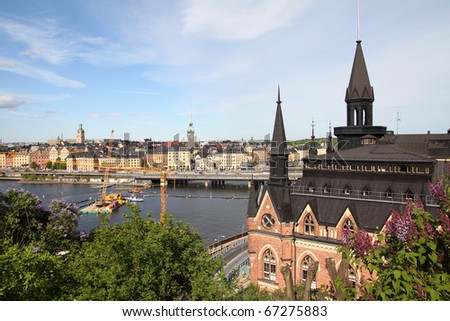 Stockholm, Sweden - building on the right is famous thanks to Millennium novels. Gamla Stan in the background.
