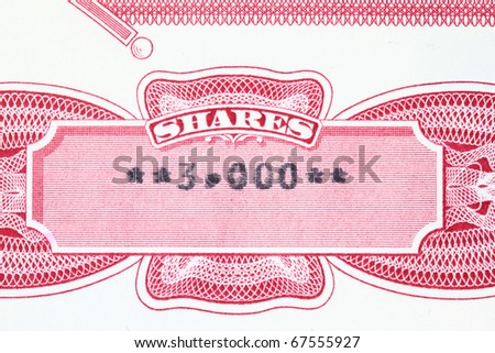 Three thousand shares - close up of a vintage stock market object. Obsolete corporate shares certificate.