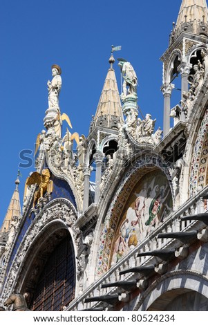 Saint Mark\'s Basilica - cathedral church of Venice, Italy. Famous landmark built in Byzantine and gothic styles. UNESCO World Heritage Site.