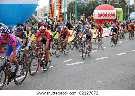 KATOWICE, POLAND - AUGUST 2: Cyclists at stage 3 of Tour de Pologne bicycle race on August 2, 2011 in Katowice, Poland. TdP is part of prestigious UCI World Tour.