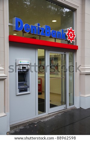 VIENNA - SEPTEMBER 5: Deniz Bank branch on September 5, 2011 in Vienna. DenizBank is one of largest Turkish banks. It was founded in 1938 and currently is owned by Dexia corporation.