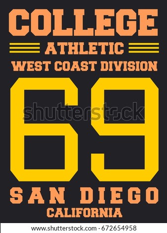 College sports team jersey design - athletic t-shirt. San Diego, California.