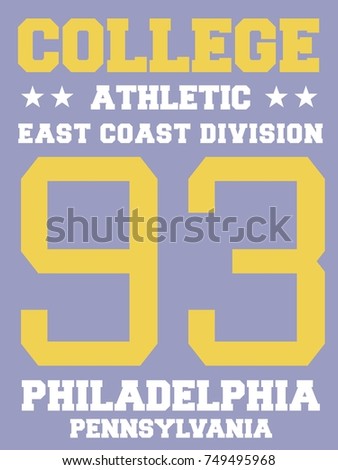 College sports team jersey design - athletic t-shirt. East coast - Philadelphia, Pennsylvania.