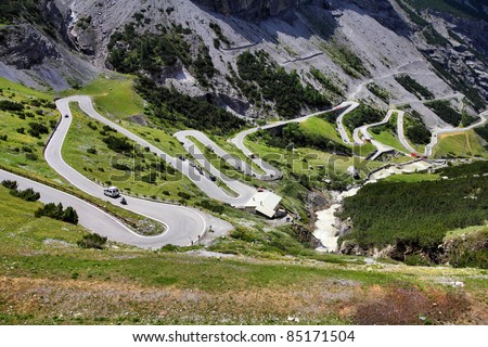 Similar – Image, Stock Photo Alpine road with hairpin bends