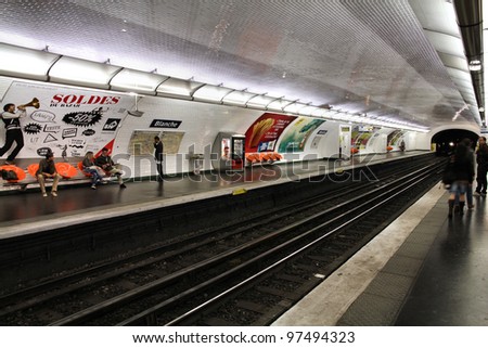 PARIS - JULY 22: Paris Metro station (Blanche) on July 22, 2011 in Paris, France. Paris Metro is the 2nd largest underground system worldwide by number of stations (300).