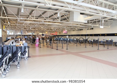 MALMO, SWEDEN - MARCH 12: Airport interior on March 12, 2011 in Malmo. With 1.6m passengers for year 2010 it is the 5th busiest airport in Sweden. Its rapid growth is fueled by lowcost airline Wizzair