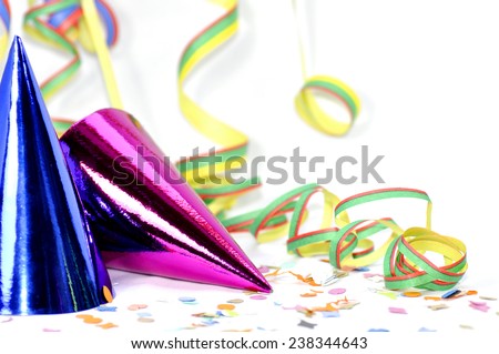 Party hats with paper streamer