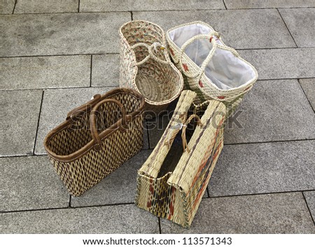 Wicker baskets, four baskets detail