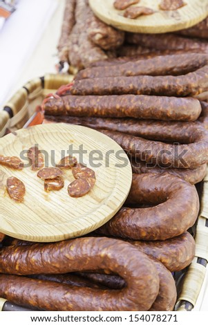 Typical Spanish Chorizo??, detail of a pork food, food rich in fat, diet, fat