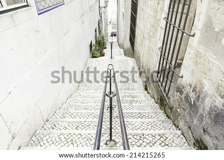 Old stairs in Lisbon, detail of a historic stairs and antique monument in the city, tourism in Portugal