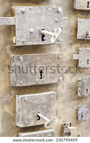 Old metal lock detail of a lock and keys