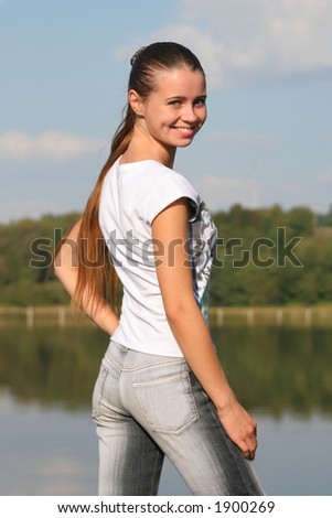 beautifil smiling girl on nature Stok fotoğraf © 