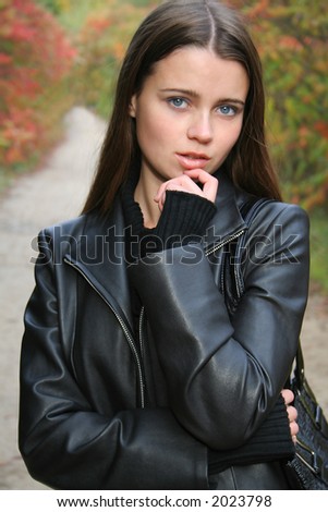 Autumn portrait of the young beautiful girl Stok fotoğraf © 