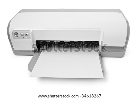 ink-jet printer with paper isolated on white background