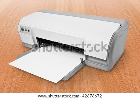 computer technology. white ink-jet printer with paper