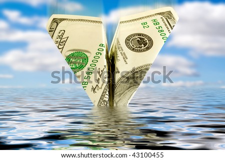 finances crisis. business bankrupt. money plane crash in water