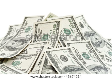 big pile of money. dollars over white background